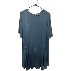 Anthropologie X Bl^nk London embroidered skirt midi dress dusty blue size medium